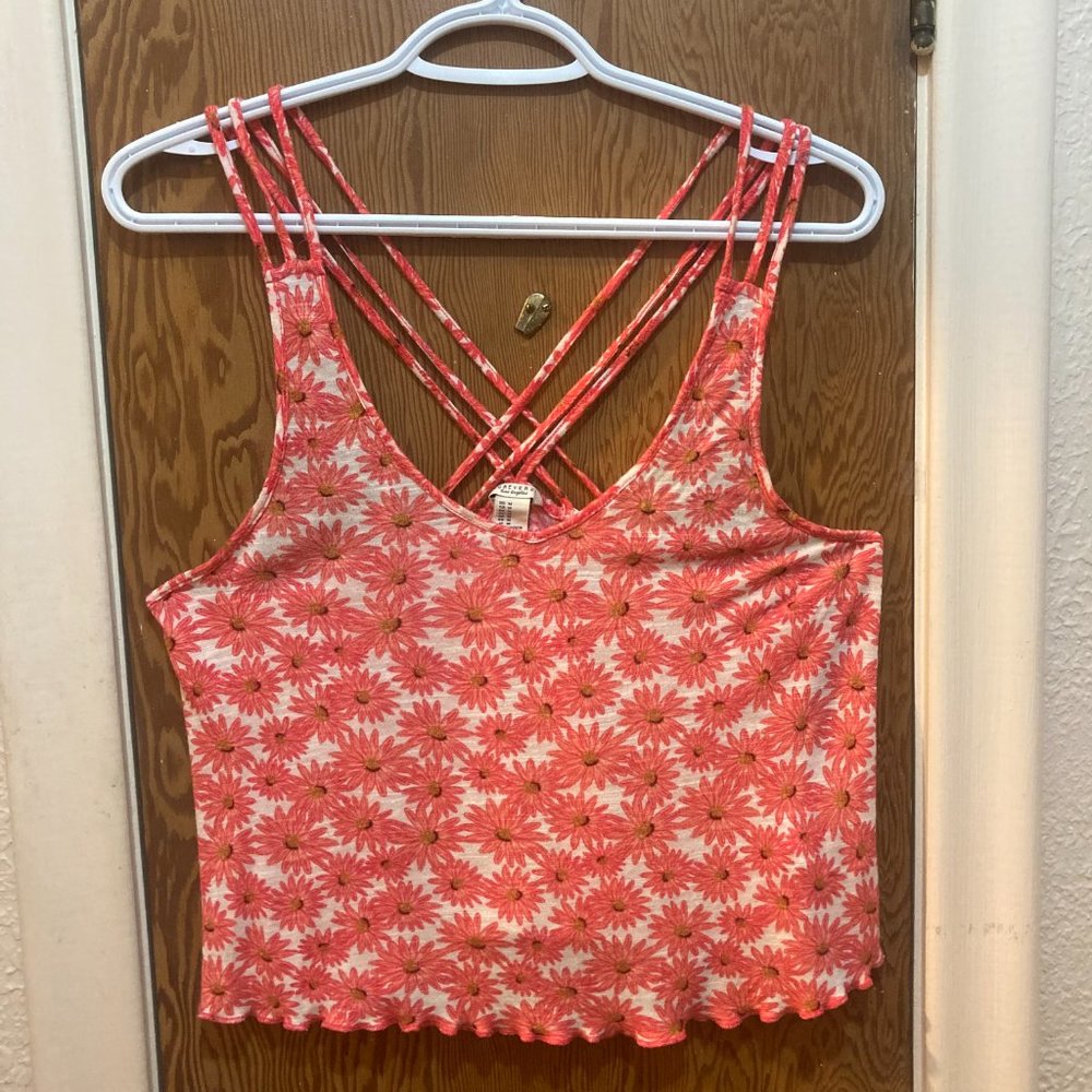 Pink Floral Crop top With Criss-Cross back